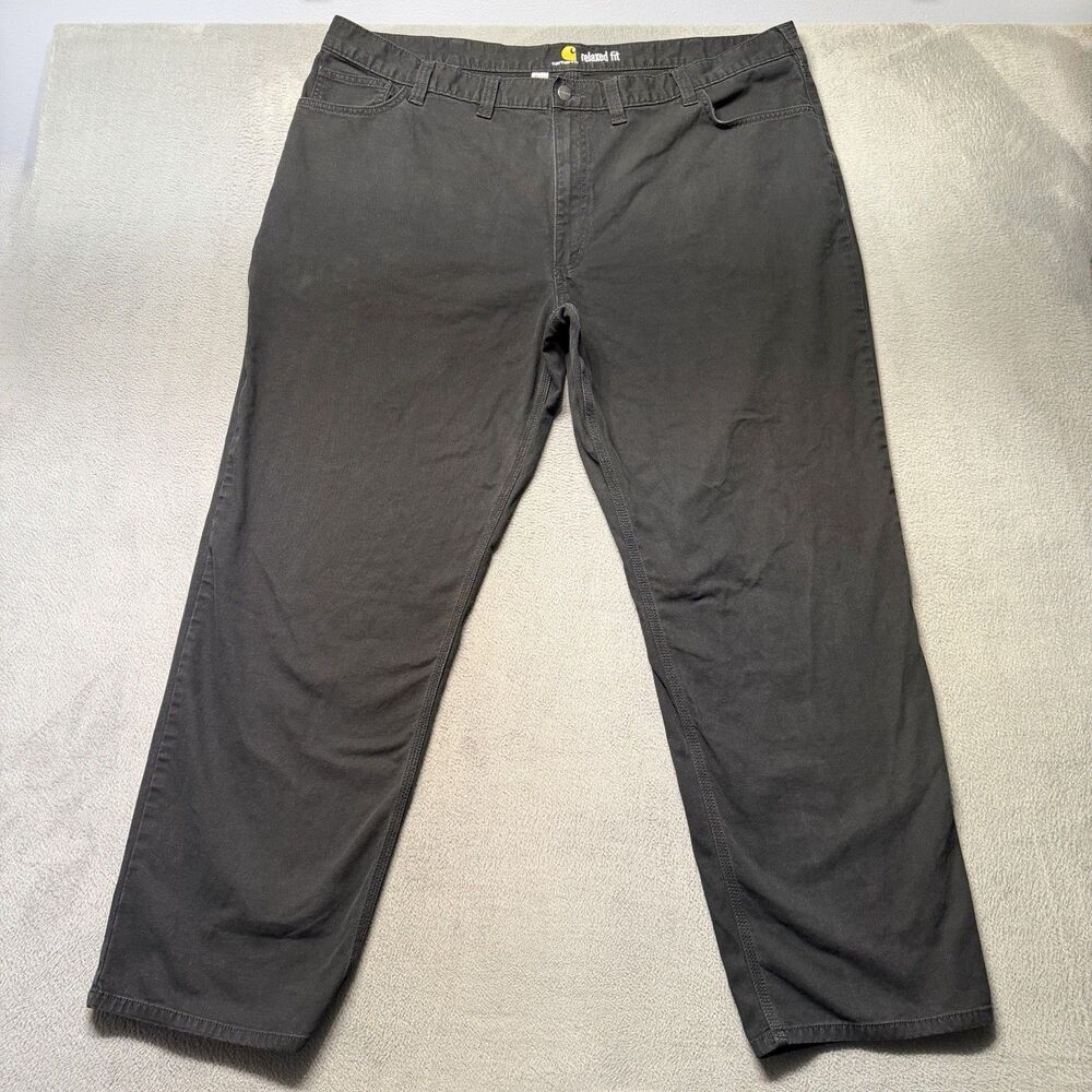 Carhartt Mens 46x32 Relaxed Fit Straight Leg Pants Black Canvas Stretch Workwear